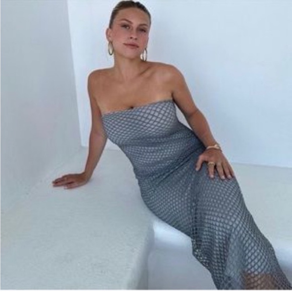 Zara Gray Strapless Midi Dress